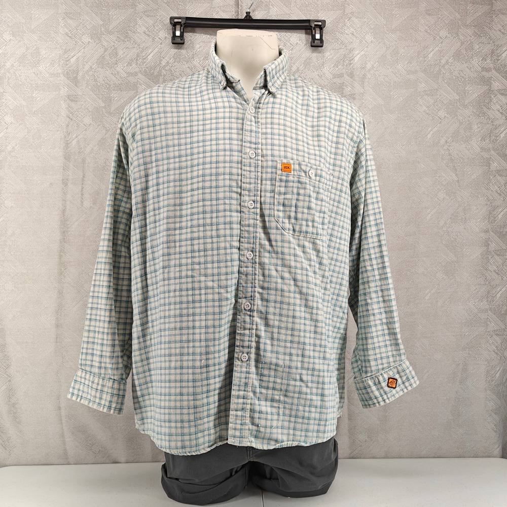 Wrangler 20X FR Shirt Mens L Blue Plaid Flame Resistant Workwear Western Utility
